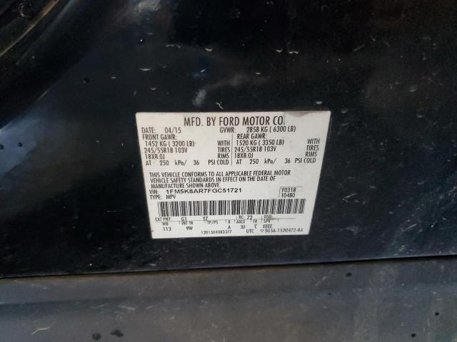 1FM5K8AR7FGC51721 - 2015 FORD EXPLORER POLICE INTERCEPTOR 黑色 照片 13