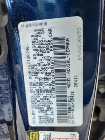 4T1BE32K14U301073 - 2004 TOYOTA CAMRY LE BLUE photo 12