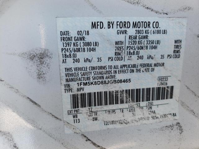 1FM5K8D88JGB08465 - 2018 FORD EXPLORER XLT أبيض صورة 13