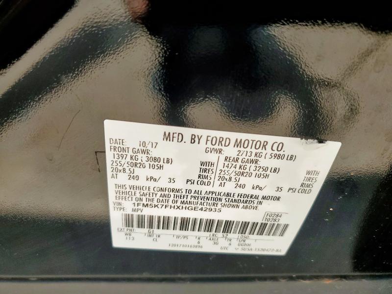 1FM5K7FHXHGE42935 - 2017 FORD EXPLORER LIMITED BLACK photo 13