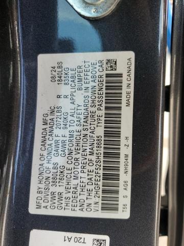 2HGFE2F52SH518685 - 2025 HONDA CIVIC SPORT გრაფიტი ფოტო 12