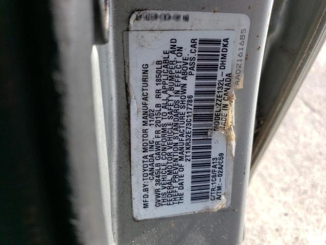 2T1KR32E73C117786 - 2003 TOYOTA COROLLA MA XR SILVER photo 13