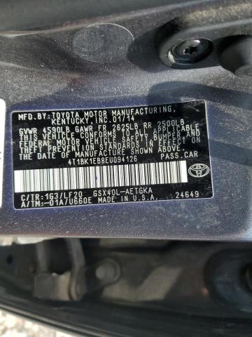 4T1BK1EB8EU094126 - 2014 TOYOTA AVALON BASE GRAY photo 12