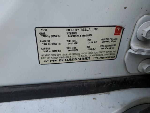 5YJSA1E47JF289825 - 2018 TESLA MODEL S Beyaz fotoğraf 12