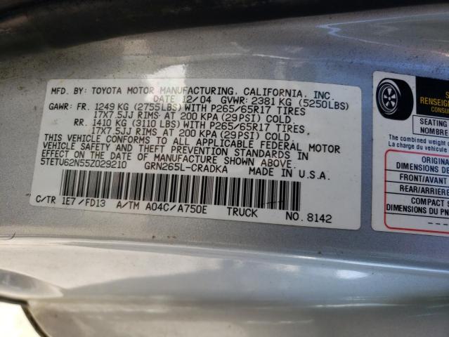 5TETU62N55Z029210 - 2005 TOYOTA TACOMA PRERUNNER ACCESS CAB SILVER photo 12