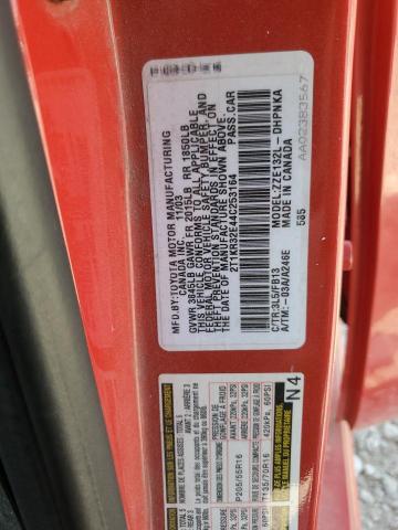 2T1KR32E44C253164 - 2004 TOYOTA COROLLA MA XR BURGUNDY photo 12