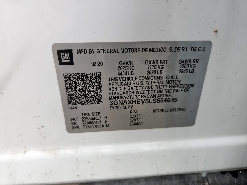 3GNAXHEV5LS654645 - 2020 CHEVROLET EQUINOX LS WHITE photo 13