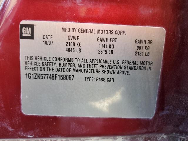 1G1ZK57748F158067 - 2008 CHEVROLET MALIBU LTZ RED photo 12