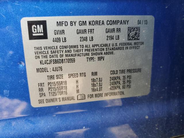 KL4CJFSB6DB170959 - 2013 BUICK ENCORE CONVENIENCE ლურჯი ფოტო 13