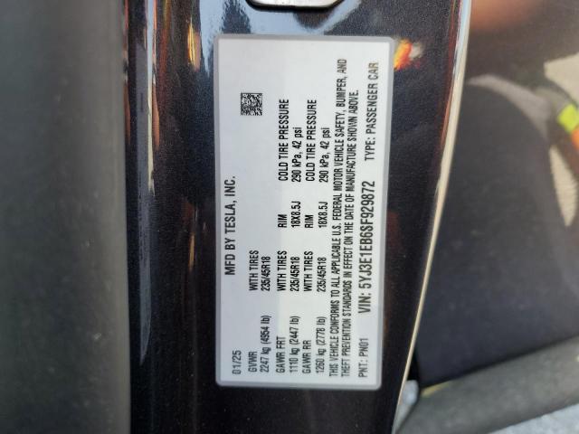 5YJ3E1EB6SF929872 - 2025 TESLA MODEL 3 Boz foto 12