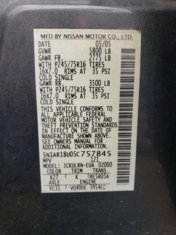 5N1AR18U05C757845 - 2005 NISSAN PATHFINDER LE GRAY photo 12