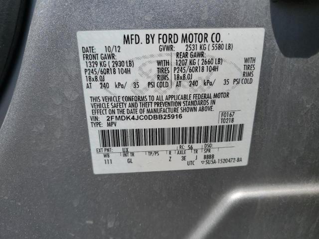 2FMDK4JC0DBB25916 - 2013 FORD EDGE SEL SILVER photo 12