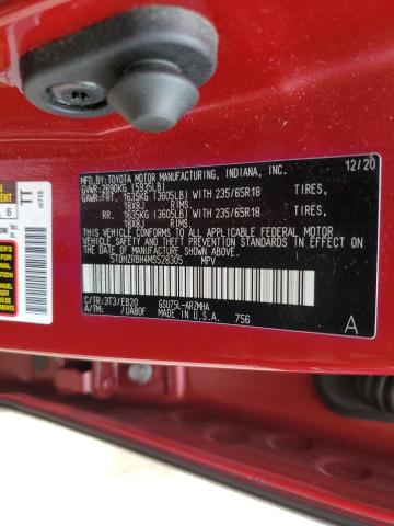 5TDHZRBH4MS528305 - 2021 TOYOTA HIGHLANDER XLE RED photo 13