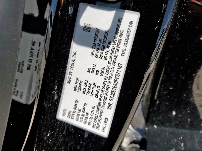 5YJ3E1EA0PF671167 - 2023 TESLA MODEL 3 Սև լուսանկար 13