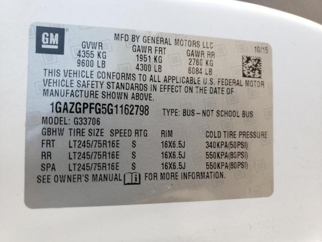 1GAZGPFG5G1162798 - 2016 CHEVROLET EXPRESS G3 LT WHITE photo 13