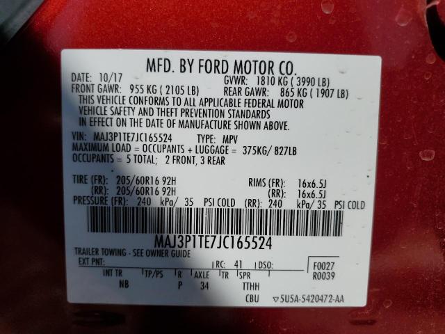 MAJ3P1TE7JC165524 - 2018 FORD ECOSPORT SE RED photo 13