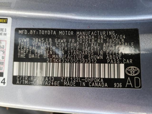 2T1KR32E05C393312 - 2005 TOYOTA MATRIX XR BLUE photo 12