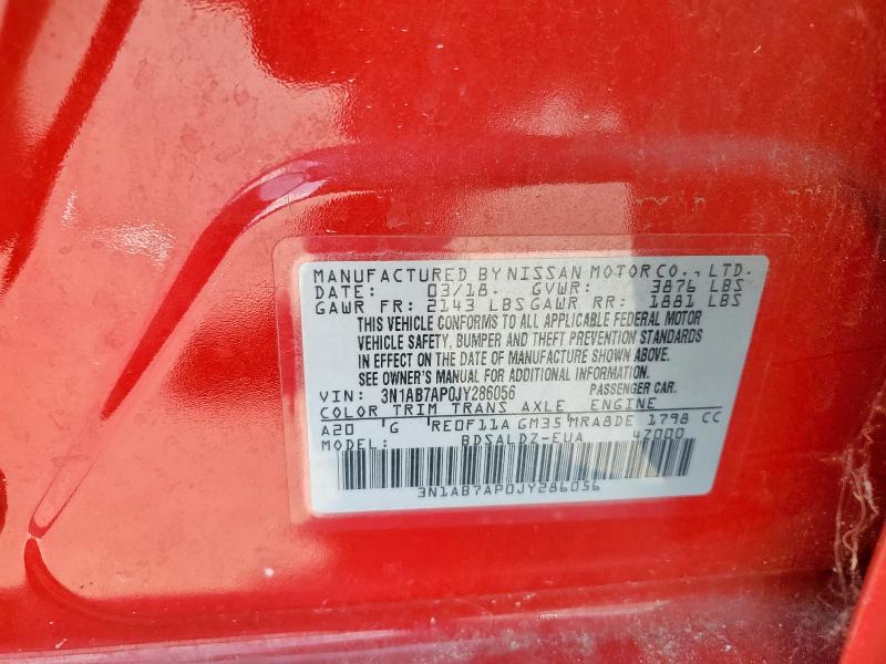 3N1AB7AP0JY286056 - 2018 NISSAN SENTRA S 红色 照片 13