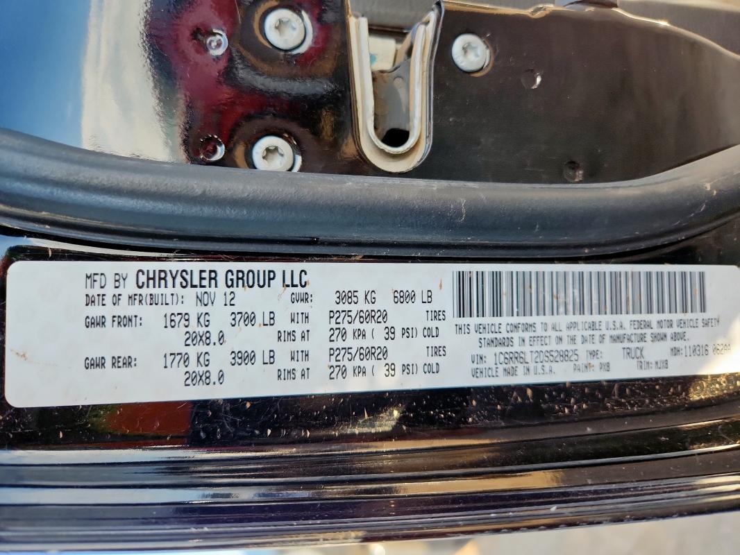 1C6RR6LT2DS528825 - 2013 RAM 1500 SLT Սև լուսանկար 12