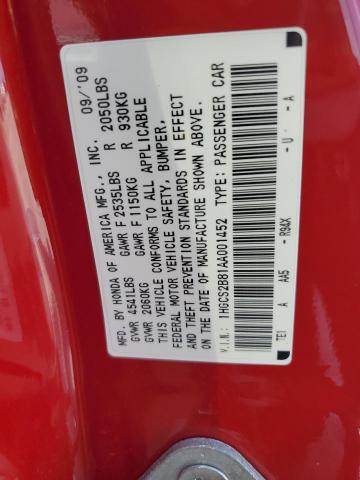 1HGCS2B81AA001452 - 2010 HONDA ACCORD EXL RED photo 12