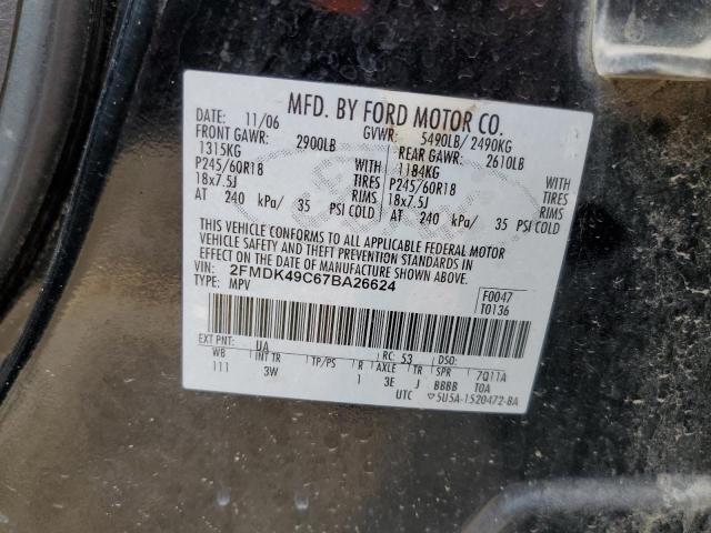 2FMDK49C67BA26624 - 2007 FORD EDGE SEL PLUS BLACK photo 14