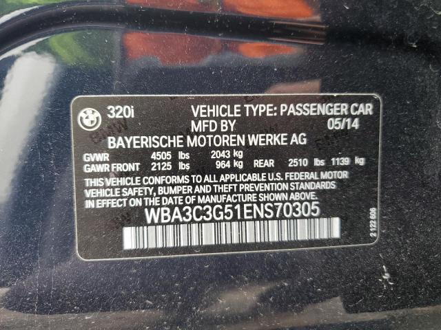 WBA3C3G51ENS70305 - 2014 BMW 320 I XDRIVE BLUE photo 13