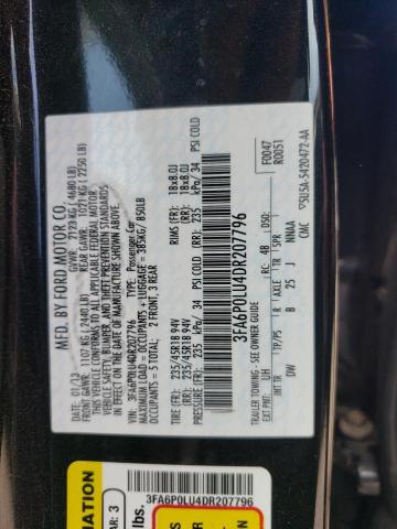 3FA6P0LU4DR207796 - 2013 FORD FUSION SE HYBRID BLACK photo 12