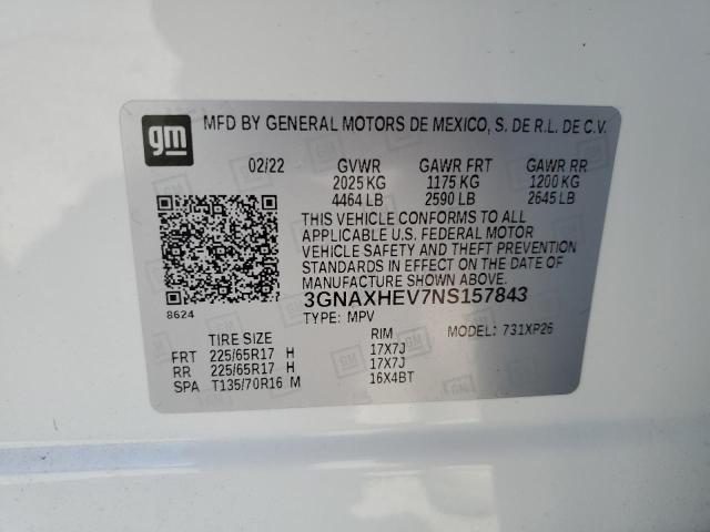 3GNAXHEV7NS157843 - 2022 CHEVROLET EQUINOX LS WHITE photo 12