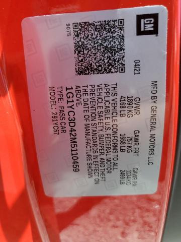 1G1YC3D42M5110459 - 2021 CHEVROLET CORVETTE STINGRAY 3LT RED photo 13