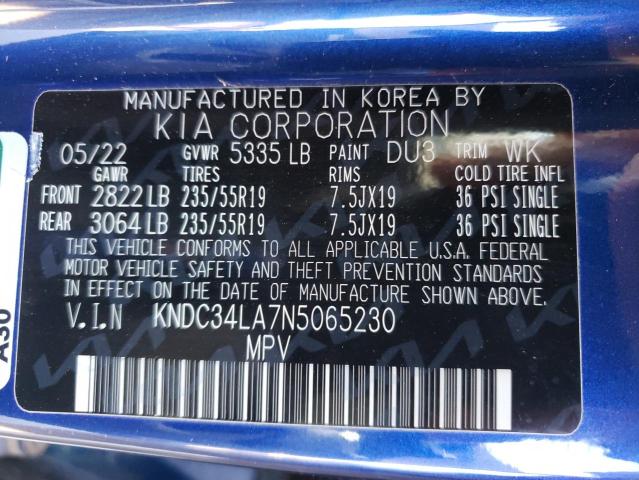 KNDC34LA7N5065230 - 2022 KIA EV6 LIGHT BLUE photo 13