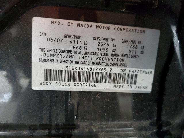 JM1BK34L481776517 - 2008 MAZDA SPEED 3 GRAY photo 12