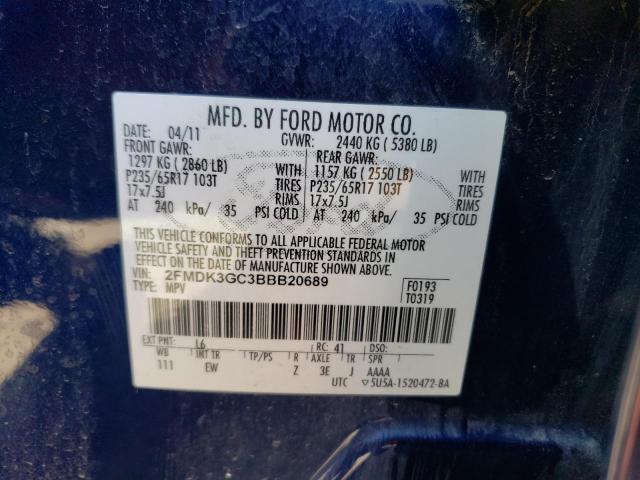 2FMDK3GC3BBB20689 - 2011 FORD EDGE SE BLUE photo 13