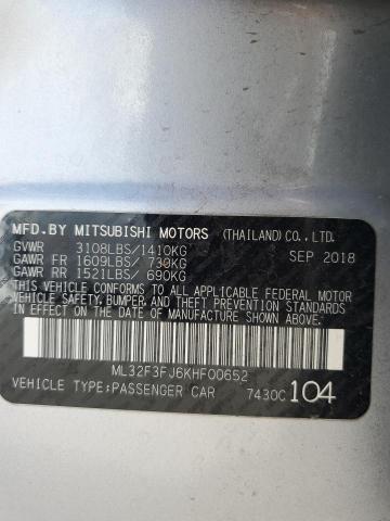 ML32F3FJ6KHF00652 - 2019 MITSUBISHI MIRAGE G4 ES SILVER photo 12