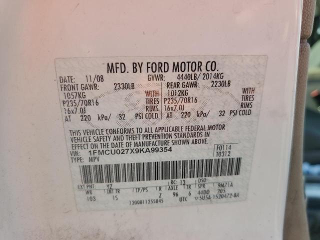 1FMCU027X9KA99354 - 2009 FORD ESCAPE XLS WHITE photo 12