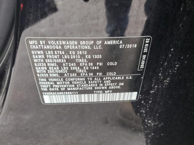 1V2ER2CA5KC586111 - 2019 VOLKSWAGEN ATLAS SEL BLACK photo 12