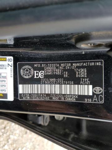 2T1KR32E37C679156 - 2007 TOYOTA COROLLA MA XR BLACK photo 12