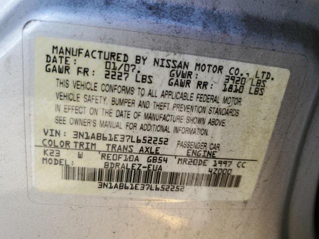 3N1AB61E37L652252 - 2007 NISSAN SENTRA 2.0 SILVER photo 13