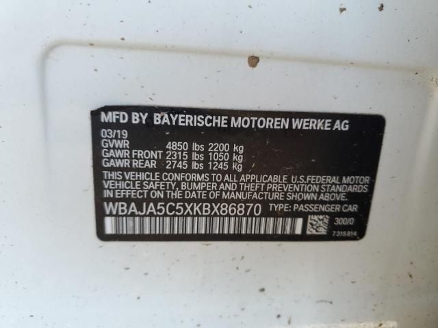 WBAJA5C5XKBX86870 - 2019 BMW 530 I თეთრი ფოტო 12