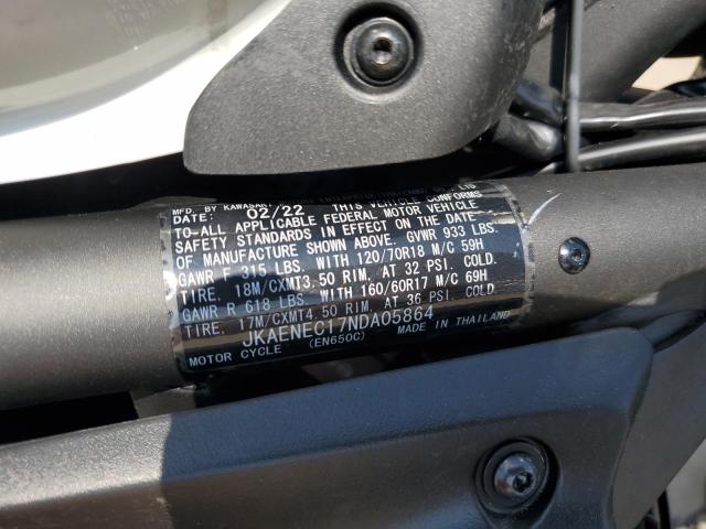 JKAENEC17NDA05864 - 2022 KAWASAKI EN650 C თეთრი ფოტო 9