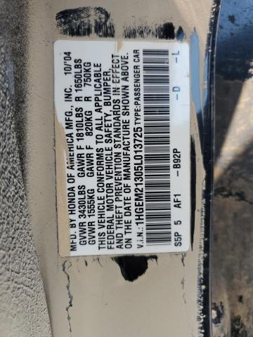 1HGEM21305L013725 - 2005 HONDA CIVIC DX VP Qara foto 12