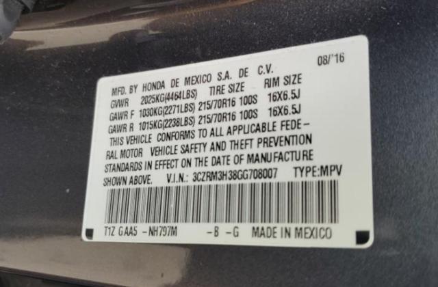 3CZRM3H38GG708007 - 2016 HONDA CR-V LX GRAY photo 13