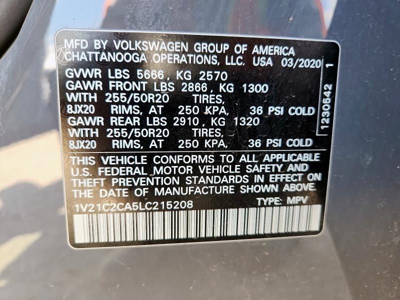1V21C2CA5LC215208 - 2020 VOLKSWAGEN ATLAS CROS SE Boz foto 13
