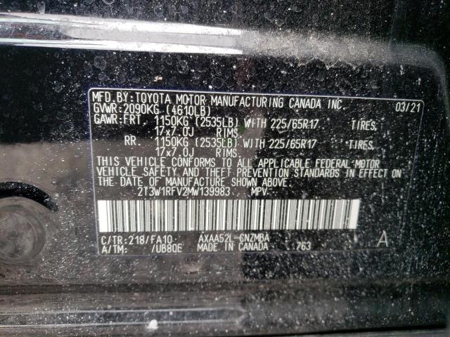 2T3W1RFV2MW139983 - 2021 TOYOTA RAV4 XLE BLACK photo 13