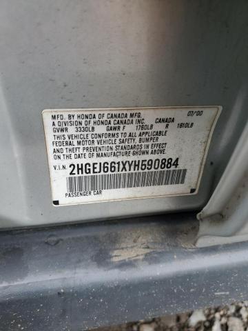 2HGEJ661XYH590884 - 2000 HONDA CIVIC BASE GRAY photo 12