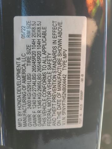 5FNYF7H52NB004442 - 2022 HONDA PASSPORT EXL BLUE photo 13