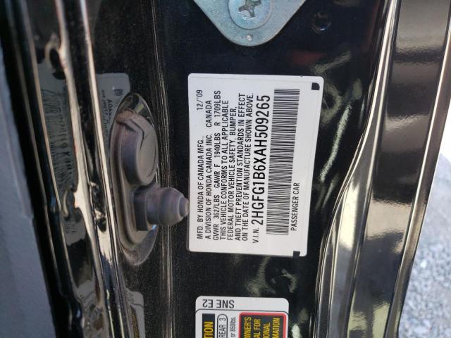 2HGFG1B6XAH509265 - 2010 HONDA CIVIC LX BLACK photo 12