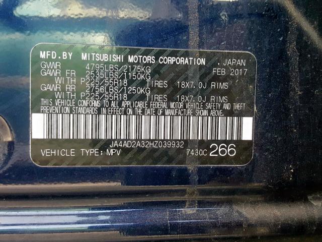 JA4AD2A32HZ039932 - 2017 MITSUBISHI OUTLANDER ES  photo 10