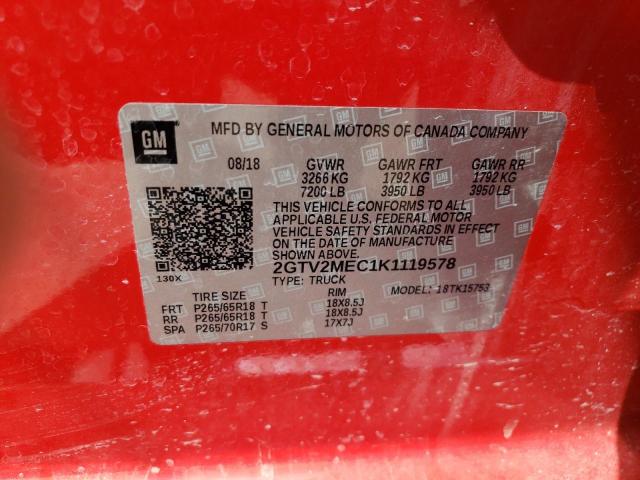 2GTV2MEC1K1119578 - 2019 GMC SIERRA LIM K1500 SLE RED photo 12