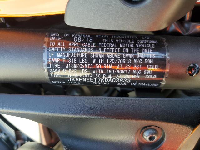 JKAENEE17KDA03833 - 2019 KAWASAKI EN650 E TWO TONE photo 9