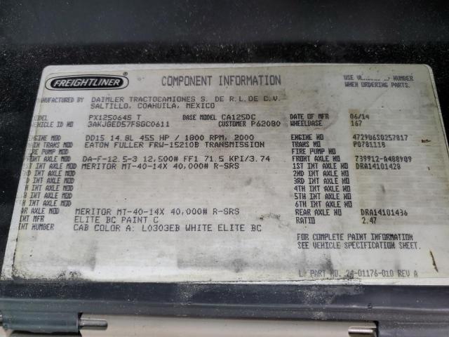 3AKJGED57FSGC0611 - 2015 FREIGHTLINER CASCADIA 1 თეთრი ფოტო 9